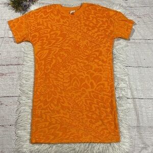 & Other Stories Bright Orange Terry Jacquard Tropical Floral Shift Dress